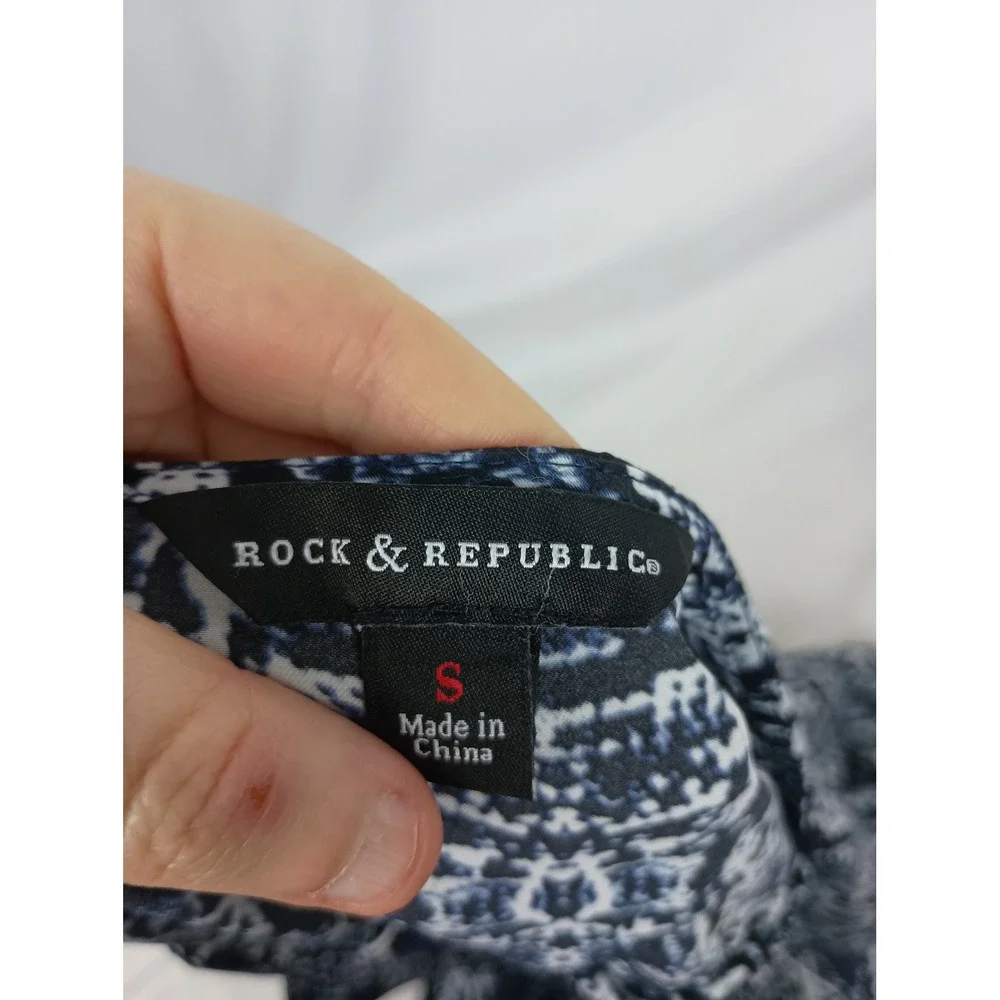 Rock republic navy blue tunic blouse S church office mature animal‎ print tribal